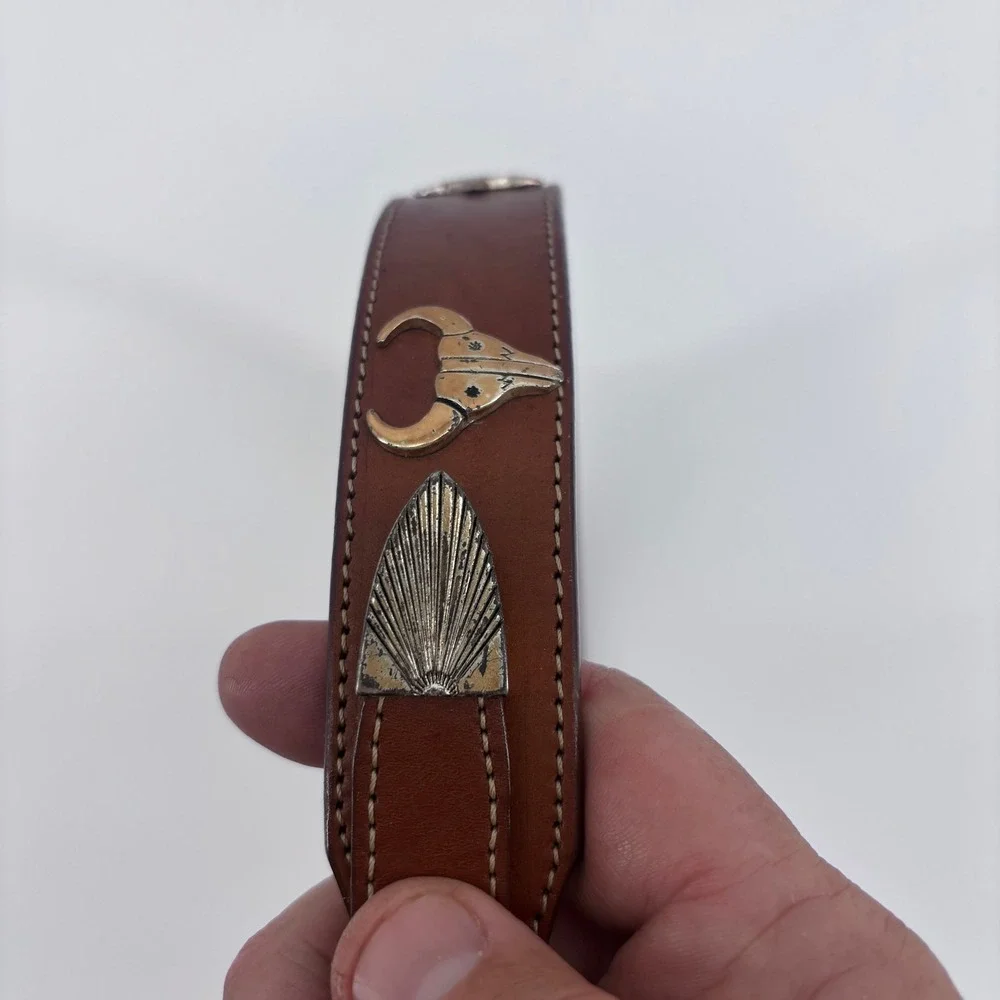 Silver Creek Leather Belt Mens 28 Brown Western Animal Concho Southwestern Aztec
